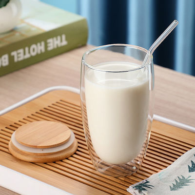 tazas de café de cristal de la pared del doble de 250ml 350ml 450ml con la tapa de bambú