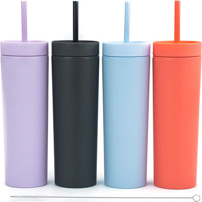 pared Matte Pastel Colored Acrylic Tumblers del doble 16oz con las tapas y la paja