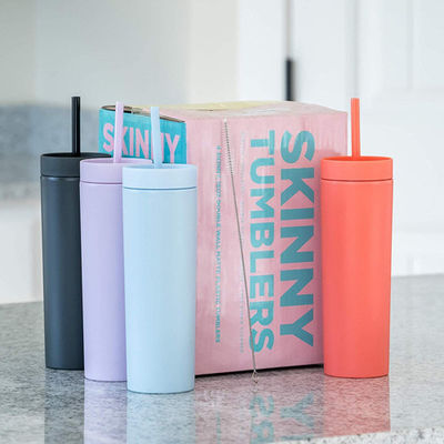 pared Matte Pastel Colored Acrylic Tumblers del doble 16oz con las tapas y la paja