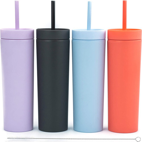 pared Matte Pastel Colored Acrylic Tumblers del doble 16oz con las tapas y la paja
