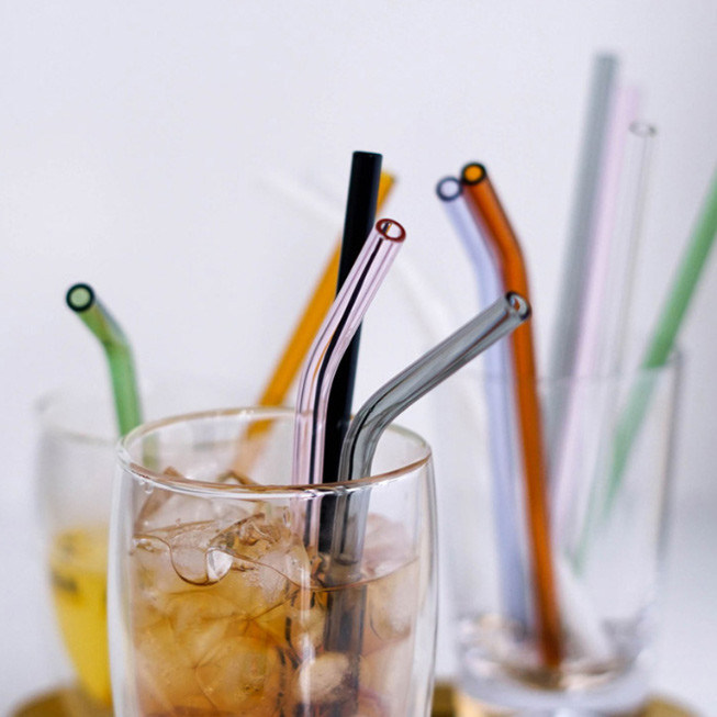 Pajas de beber de cristal coloreadas múltiples de Borosilicate de la paja de cristal reutilizable