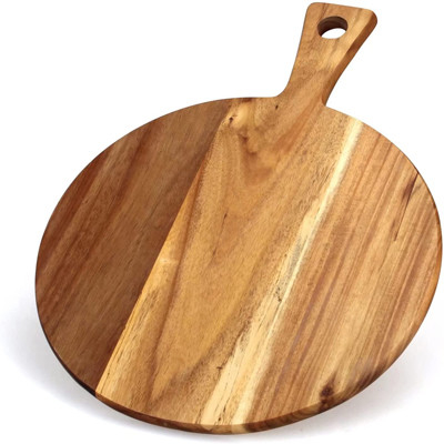Acacia de servicio redondo tabla de cortar de madera con la manija