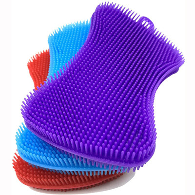 El plato multicolor del silicón de la categoría alimenticia limpia con esponja para la cocina
