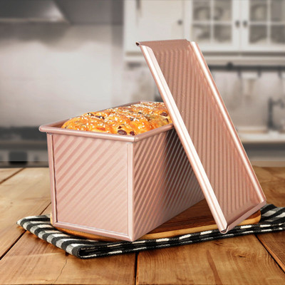 Molde acanalado de acero de la caja de la tostada del pan de carbono del oro de la capacidad grande con la cubierta