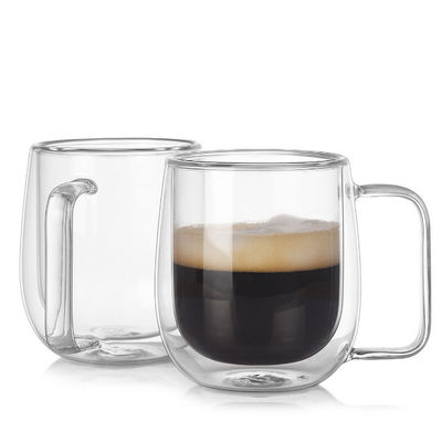 la pared doble de cristal de la taza de café del claro 12oz aisló los vidrios
