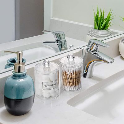Dispensador del tenedor de la esponja de algodón del plástico transparente para el cuarto de baño