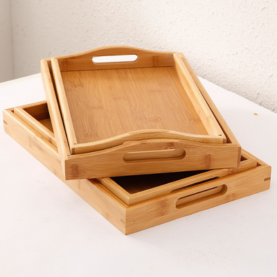 Mesa de centro de madera Tray With Handles de servicio de bambú de la consumición