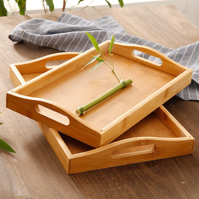Mesa de centro de madera Tray With Handles de servicio de bambú de la consumición