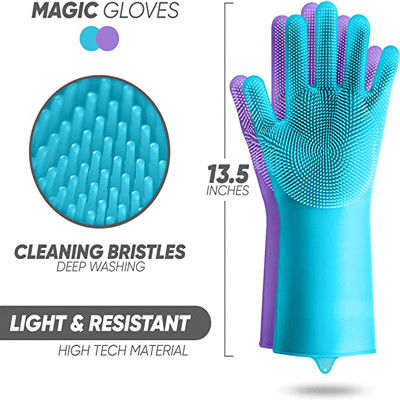 Guantes reutilizables del silicón del lavaplatos púrpura y azul para la limpieza
