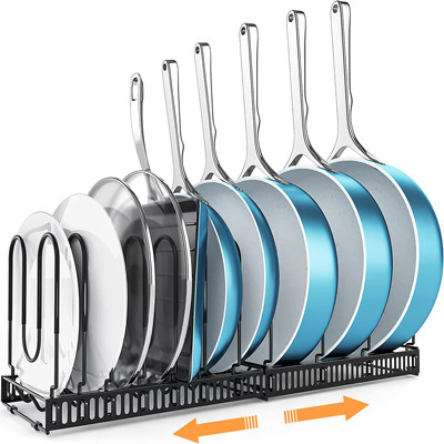 Pote ajustable y Pan Organizer Rack For Cabinet del metal negro