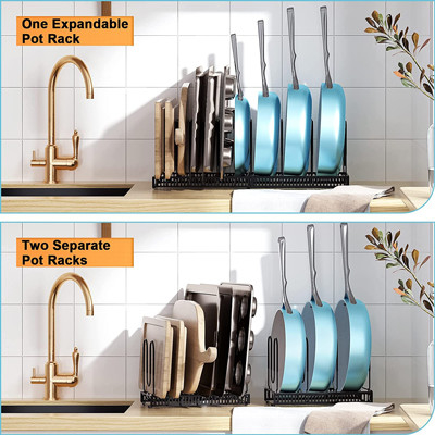 Pote ajustable y Pan Organizer Rack For Cabinet del metal negro