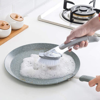 El pote Pan Scrubbing Gray Plastic Dish del fregadero de cocina cepilla con el dispensador del jabón