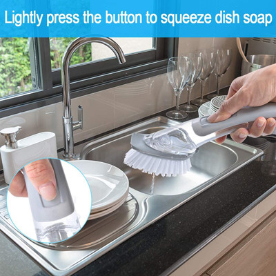 El pote Pan Scrubbing Gray Plastic Dish del fregadero de cocina cepilla con el dispensador del jabón