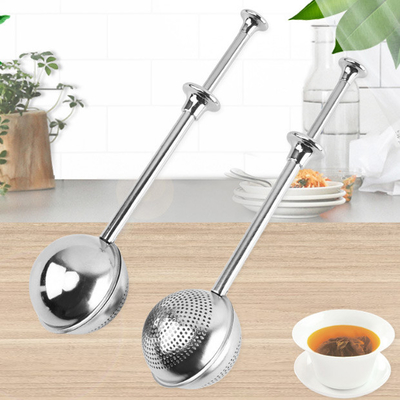 Infusores de bola de té de acero inoxidable mango largo para especias de té de hoja