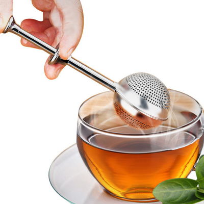 Infusores de bola de té de acero inoxidable mango largo para especias de té de hoja
