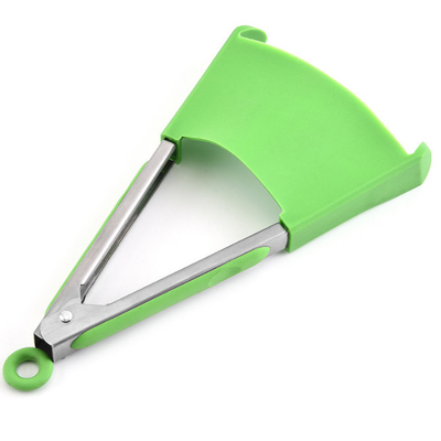Ensalada de acero inoxidable cocinar barbacoa espátula clips de silicona 2 en 1