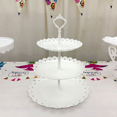 2 3 tortas blancas plásticas de la placa de la fruta del soporte de la magdalena de la grada para la boda