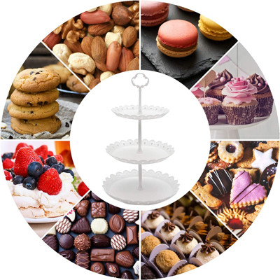 2 3 tortas blancas plásticas de la placa de la fruta del soporte de la magdalena de la grada para la boda