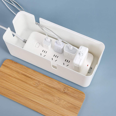 Pequeña caja plástica de la gestión de cable con la tapa de bambú