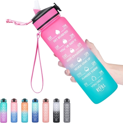 Botellas de agua herméticas multicoloras de 32 onzas de motivación con el marcador del tiempo