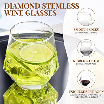 Copa de vino sin pie Crystal Diamond Shape Wine Glass Cups transparente