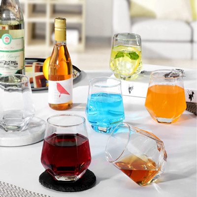 Copa de vino sin pie Crystal Diamond Shape Wine Glass Cups transparente