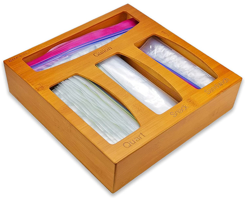 Organizador de bambú For Food del almacenamiento del bolso de Ziploc de los utensilios de la cocina del cajón