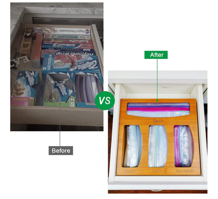 Organizador de bambú Food Storage del bolso de Ziploc del cajón