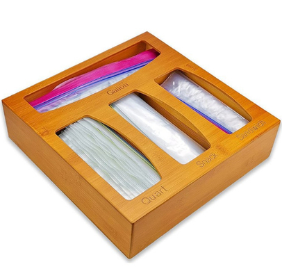Organizador de bambú Food Storage del bolso de Ziploc del cajón