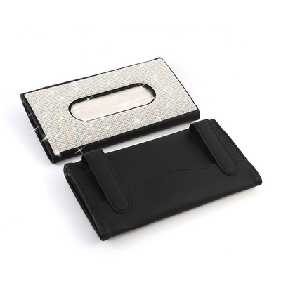 Tenedor de cuero de la servilleta de la caja del tejido del visera del coche de la PU del diamante para el coche