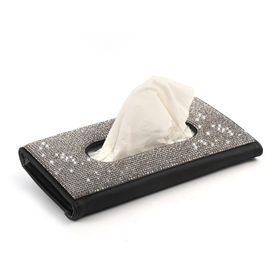Tenedor de cuero de la servilleta de la caja del tejido del visera del coche de la PU del diamante para el coche