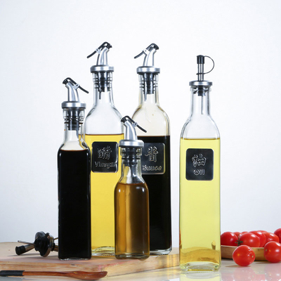 vinagrera del vinagre de Olive Oil Dispenser Bottles Clear del vidrio de 250ml 500ml con el aceite de Pourers