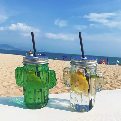 Verano de cristal Juice Cup With Straw 400ml de la taza del agua del cactus del hogar