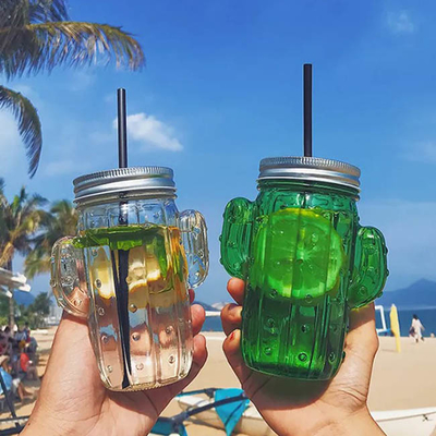 Verano de cristal Juice Cup With Straw 400ml de la taza del agua del cactus del hogar