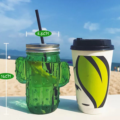 Verano de cristal Juice Cup With Straw 400ml de la taza del agua del cactus del hogar