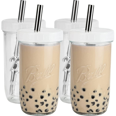Tazas reutilizables del Smoothie de la boca del té ancho del vidrio con la paja 16oz 24oz