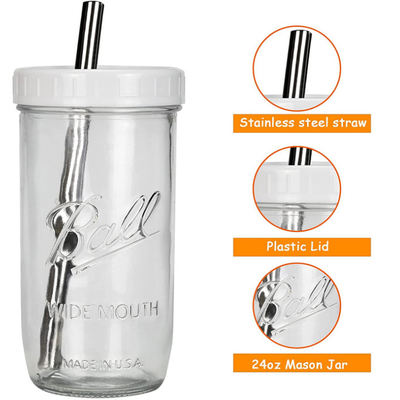 Tazas reutilizables del Smoothie de la boca del té ancho del vidrio con la paja 16oz 24oz