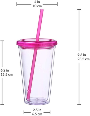 Taza de consumición plástica de la bebida de los vasos de la pared doble transparente 450ML con Straw And Lid