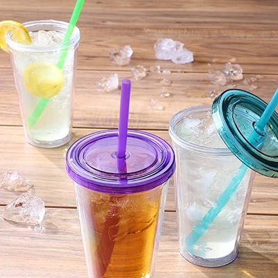 Taza de consumición plástica de la bebida de los vasos de la pared doble transparente 450ML con Straw And Lid