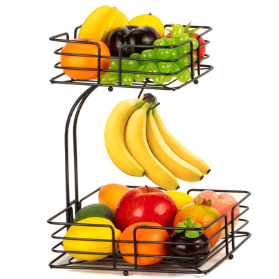 Fuentes de la cocina del soporte de la cesta de fruta de la grada de la ejecución 2 del alambre de metal