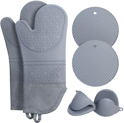 Silicón a prueba de calor Oven Mitts Pot Holders Sets para cocer