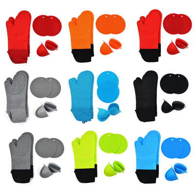 Silicón a prueba de calor Oven Mitts Pot Holders Sets para cocer