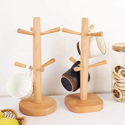 Árbol a granel de madera de la encimera del estante de la taza de café de las fuentes de la cocina con 6 ganchos