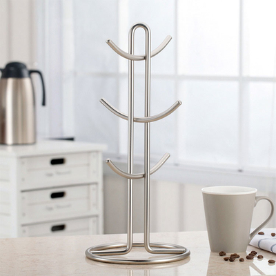 Estante más seco de acero inoxidable del tenedor del árbol de la taza de café del OEM con 6 ganchos
