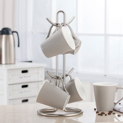 Estante más seco de acero inoxidable del tenedor del árbol de la taza de café del OEM con 6 ganchos