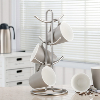 Estante más seco de acero inoxidable del tenedor del árbol de la taza de café del OEM con 6 ganchos