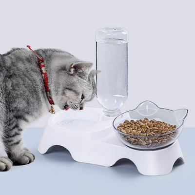 El perro plástico acaricia la botella doble de Cat Food Bowls With Automatic Waterer