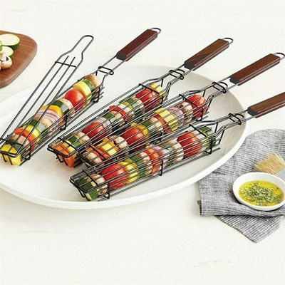 Kabob de madera antiadherente de la cesta de la parrilla de la BARBACOA de la manija que asa a la parrilla cestas