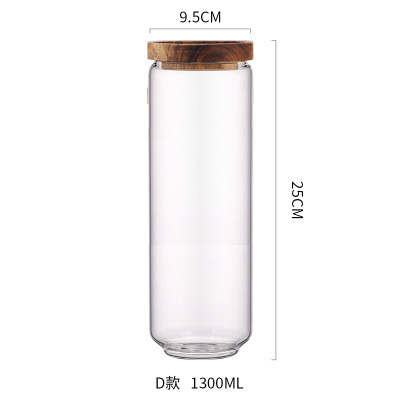 contenedor de almacenamiento de cristal de la comida de 700ml 1000ml 1300ml con la tapa de madera hermética
