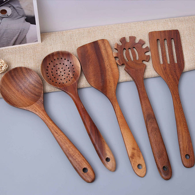 No pegue las cucharas de madera de los utensilios de bambú de la cocina a granel para cocinar 5 pedazos
